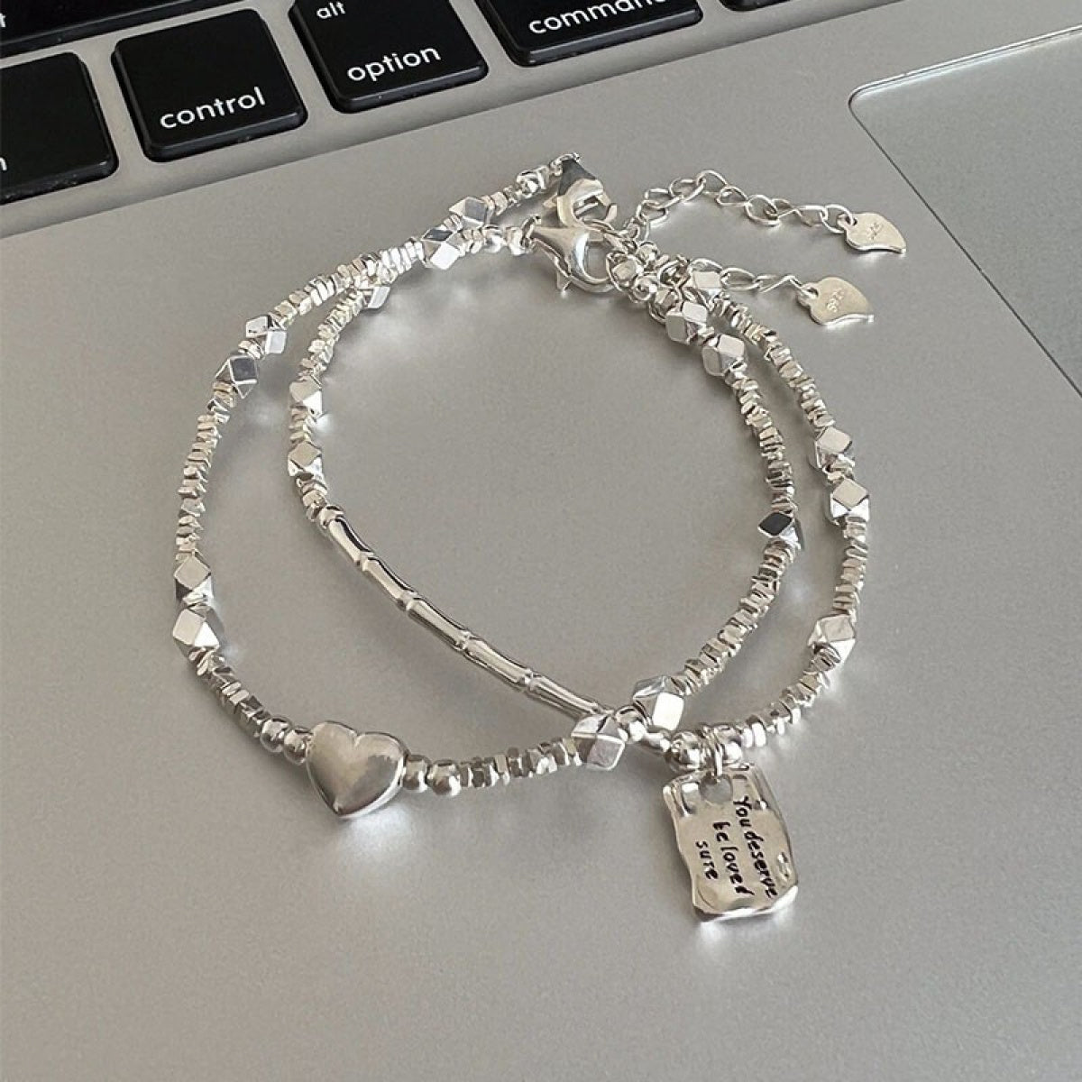 Custom Engraved Silver Bead Bracelet