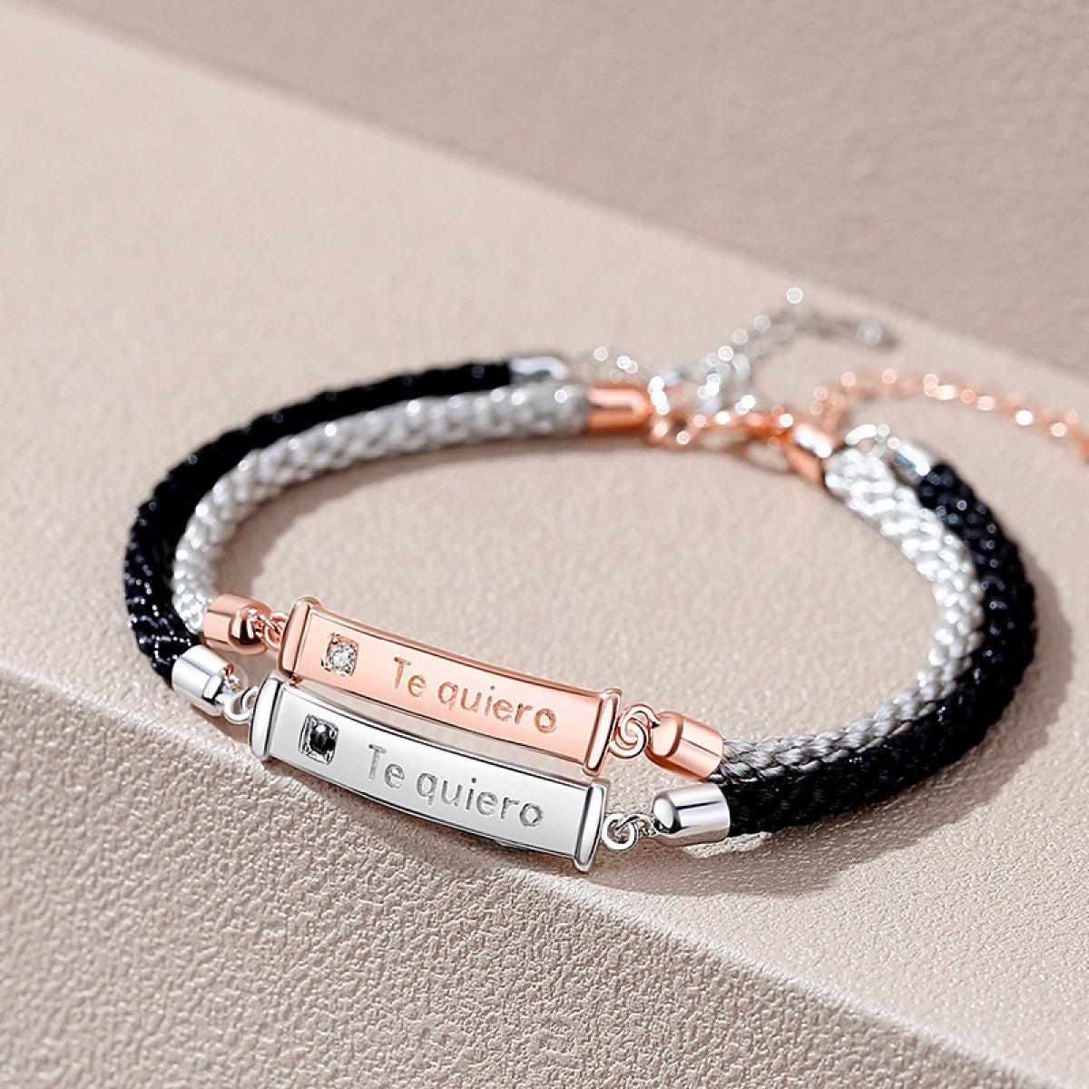 Custom Engraved Rope Bracelet Set